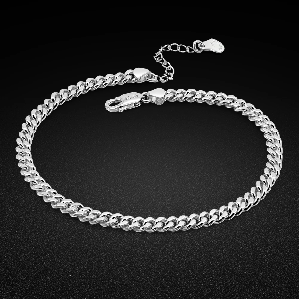 3mm 4mm Women Anklet Set 925 Sterling Silver Cuba Chain Ankle Bracelet On Leg Foot Chain Female Beach Charms Jewelry Fine anklet bracelets silver anklets ankle chain