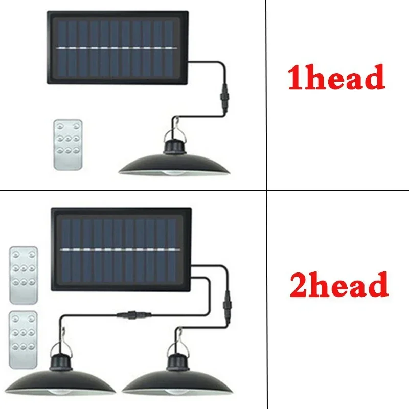 Solar Pendant Light Outdoor Waterproof LED Lamp Double-head Chandelier Decorations with Remote Control for Indoor Shed Barn Room 2