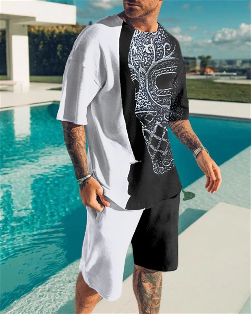 2023 Men's Outfit Summer Short Sleeve T Shirt Set Fashion 2 Piece Suit Streetwear 3D Printed Sports Beach Shorts Sportswear