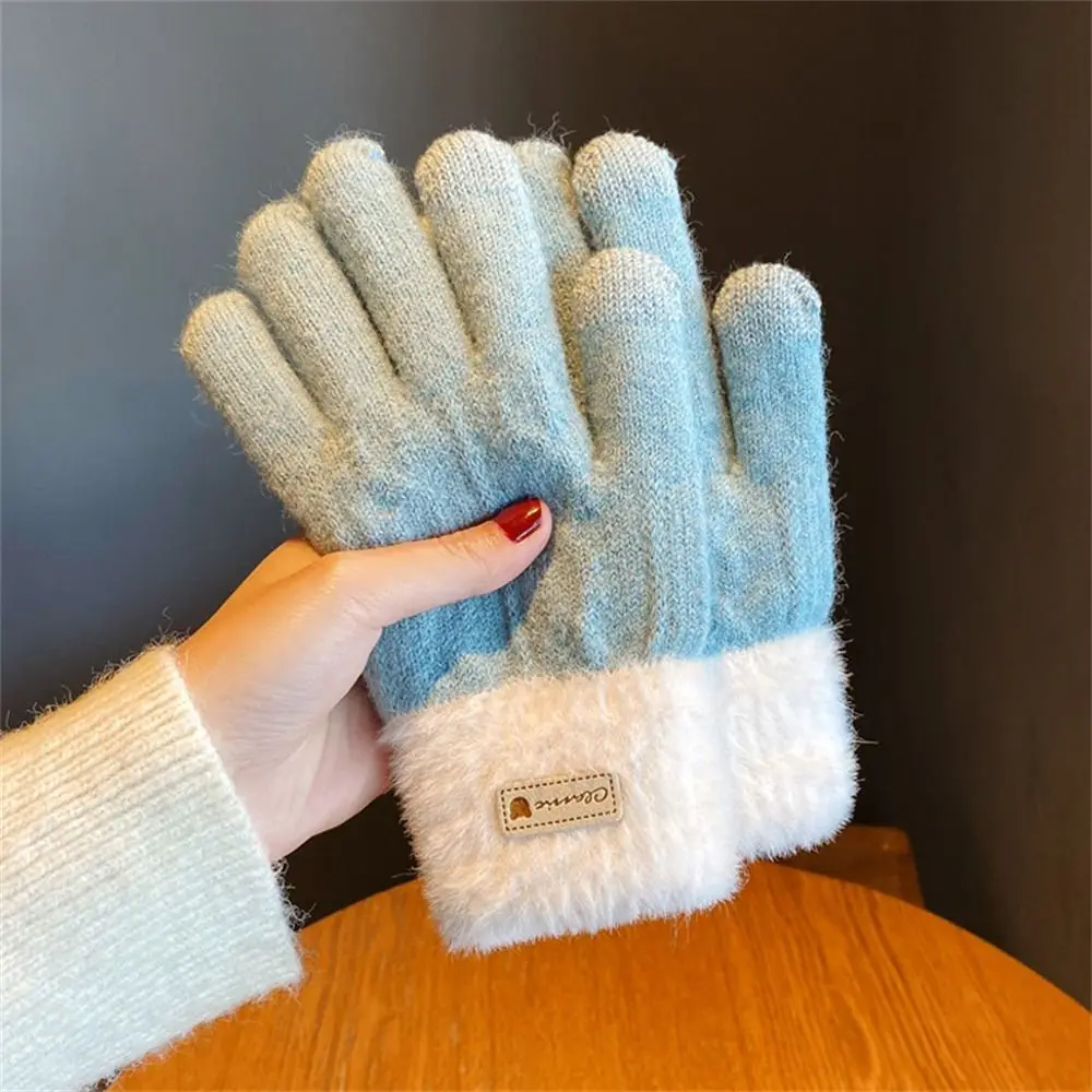 Cute Touch Screen Knitted Gloves Windproof Thick All Finger Gloves Cold Proof Warm Gloves Autumn Winter
