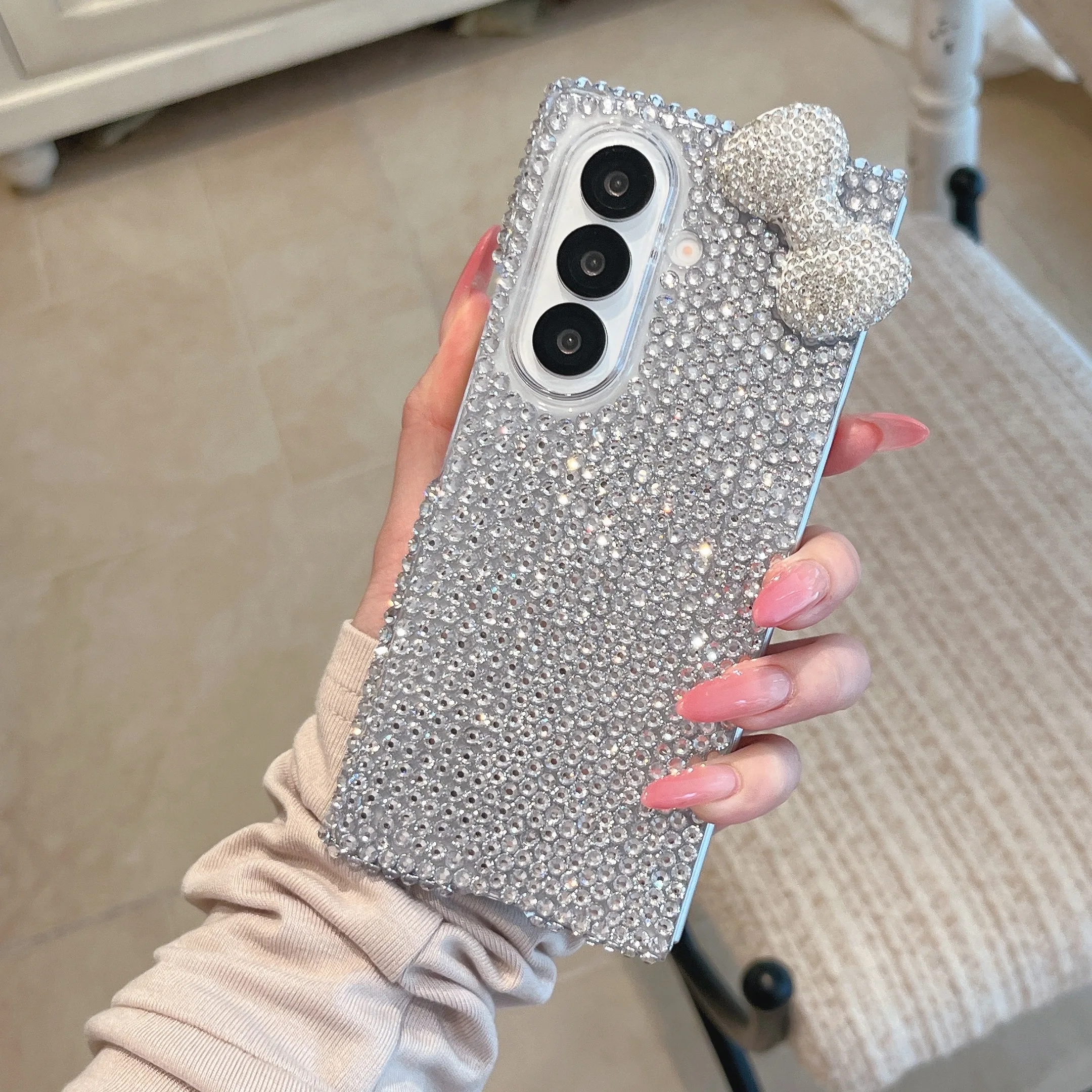 Korean Cute 3D Bowknot Glitter Rhinestone Phone Case with Full Screen Protection
