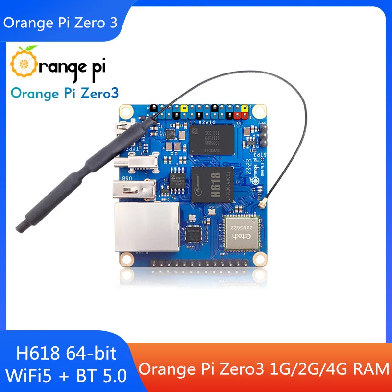 Orange Pi Zero3 1G 2G 4G Ram Allwinner H618 64-Bit Usb2.0 Dual Band Wifi5 + Bt 5.0 Gigabit Lan Port Mini Pc Open Source Single Boa