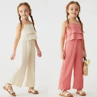 2pcs Toddler Girl Summer New Solid Colour Suit Casual Sleeveless Ruffle Top + Wide Leg Trousers Suit Children’s Trend Clothing