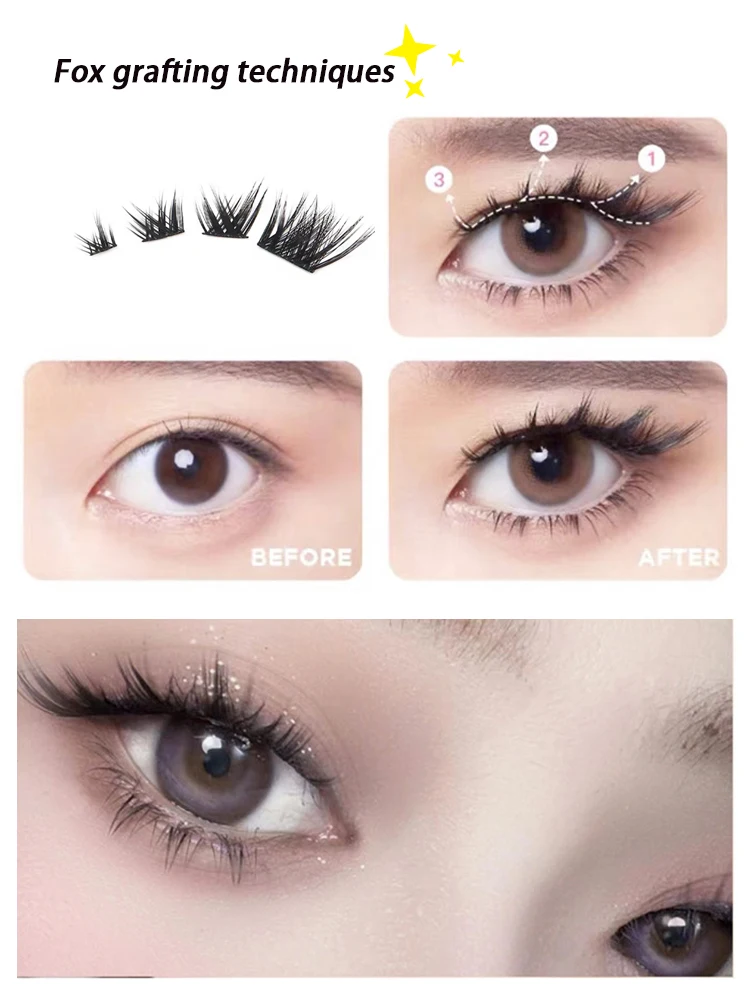 Description Picture 6 of itemMix 3D Fluffy Single Cluster Eyelash Extension Segmented Natural Mink Fox Eye Effect makeup Lashes Individual False eyelashes