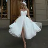 Glitter Ivory Wedding Dresses With Pockets Tea-Length Tulle Bride Dress Strapless Slit Sexy Dress For Women 2023 Robe De Mariee 1