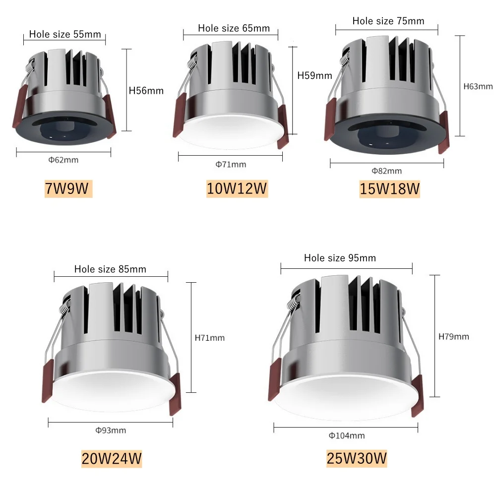 LED Downlight Recessed Ceiling Spotlight Aluminum Arc shaped Spotlight Recessed Curved borderless Downlight Led Ceiling Lamp 7W 30W Dimmable 110V 220V Home Office Store