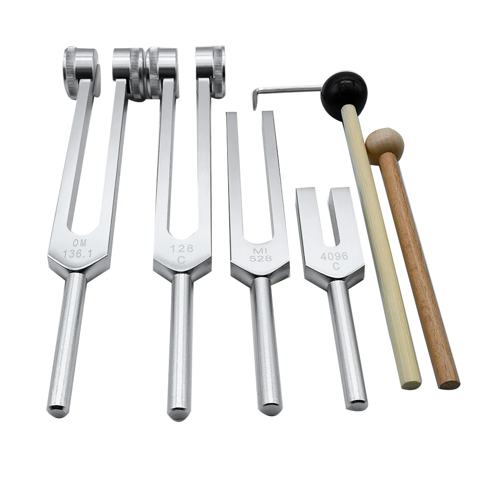 4Pcs Tuning Fork Set(128Hz, OM 136.1Hz, MI 528Hz, 4096Hz),for Healing Chakra,Sound Therapy,Reliever Stress 5