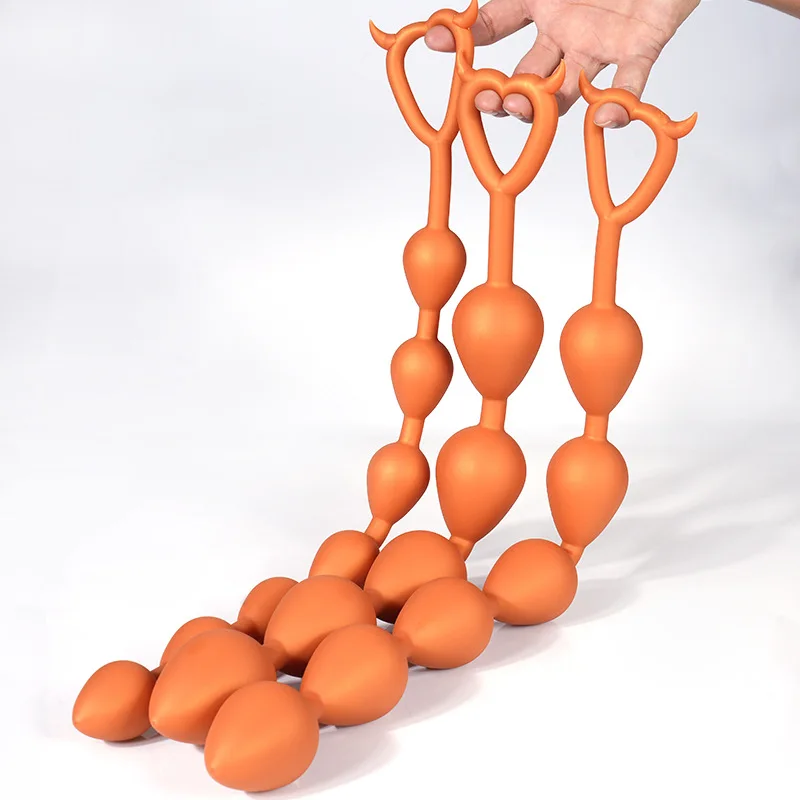 Anal Plug Beads Devil Shapes Pull Ring Strawberry Gradient Size Soft Liquid Silicone Material Anus Prostate Massage Masturbation
