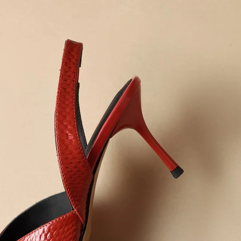 Brand Genuine Leather Pointed Toe Slingback Kitten Heel Sandals Women Stiletto High Heels Summer Designer Party