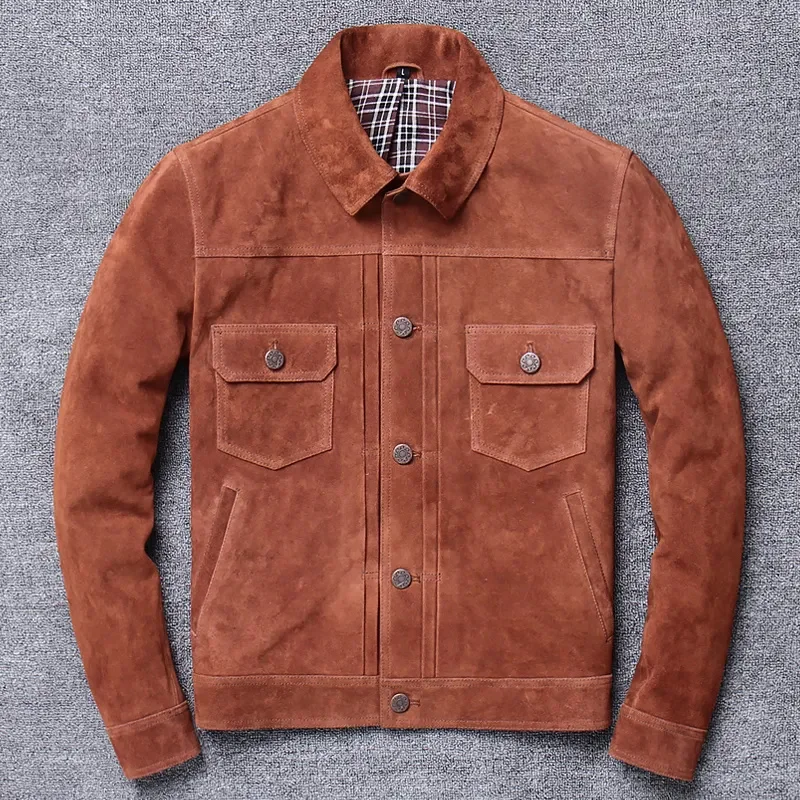 

YR!Free shipping.sales.Brand men casual style genuine jacket.classic Suede leather coat.business vintage cowhide jackets
