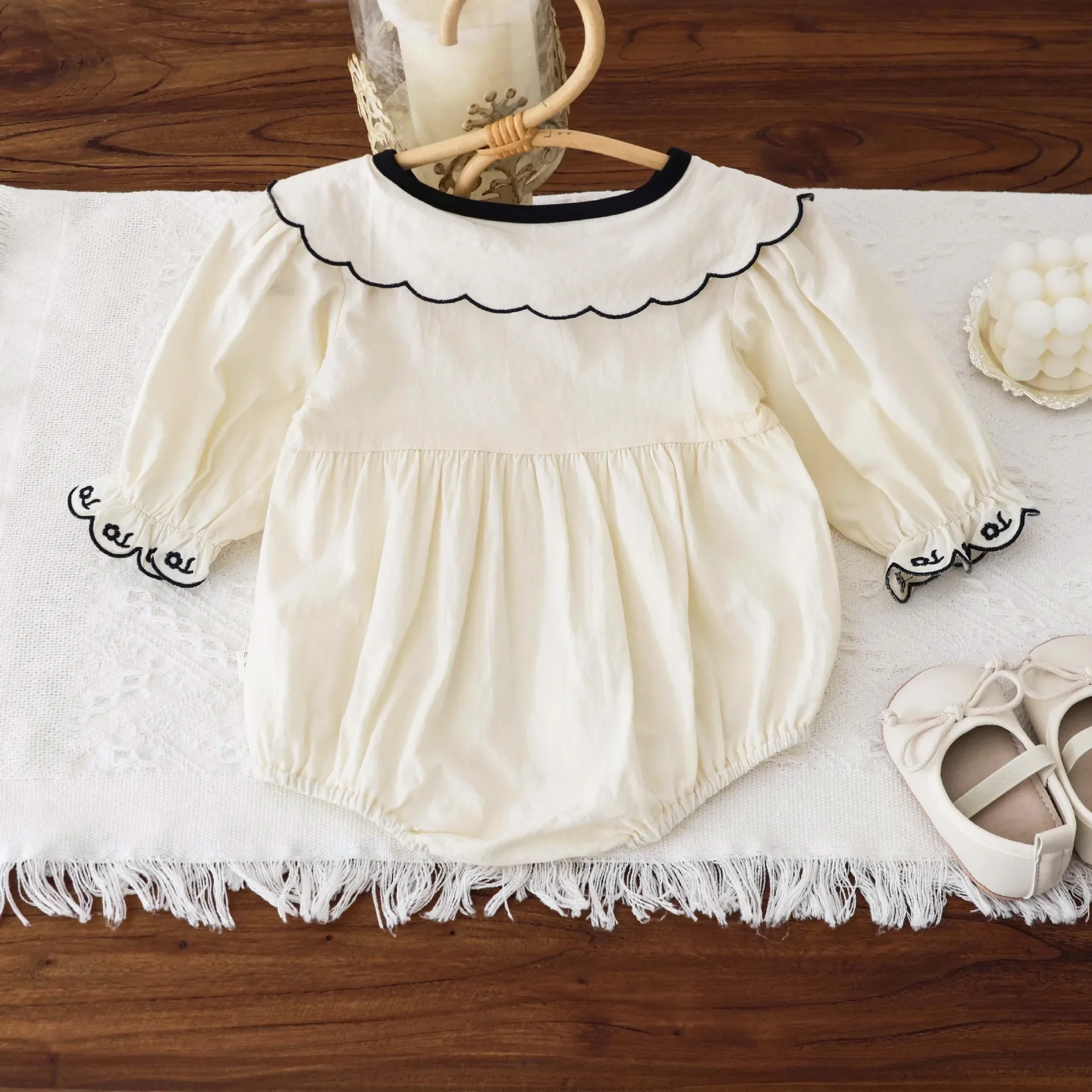 Spring Autumn Embroidered Lapel Baby Romper Pantsuit Thin Cotton Baby Clothes for Girls Cute Design Infant Outfit