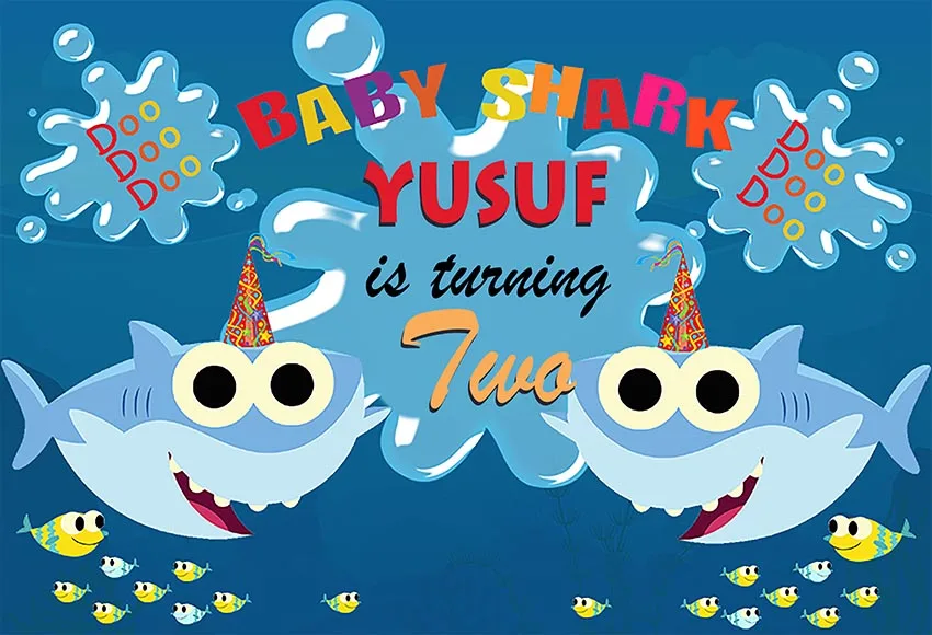 

7x5 футов персонализированный Doo Little Shark под водой день рождения Bash пользовательский открытый моющийся полиэстер хлопок 220 см x 150 см