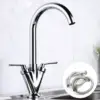 DayPlus Kitchen Mixer Tap Traditional 360° Swivel Spout Monobloc Basin Taps Faucet Twin Lever Hot & Cold Water Control+ Hoses
