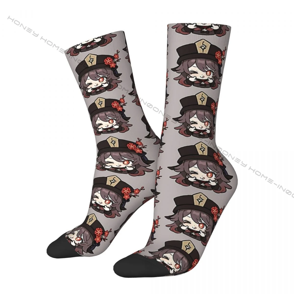 

Hip Hop Vintage Hu Tao Chibi Crazy Men's Socks Genshin Impact Unisex Harajuku Seamless Printed Novelty Happy Crew Sock Boys Gift