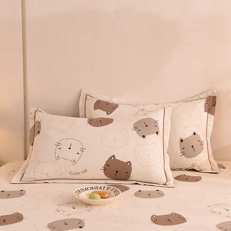 3pcs Cartoon Cat Theme Cotton Bed Sheet Set, Cute Animal Queen Thickened Bedding with 2 Pillowcases, Adult Bedroom King Sheets - Image 4