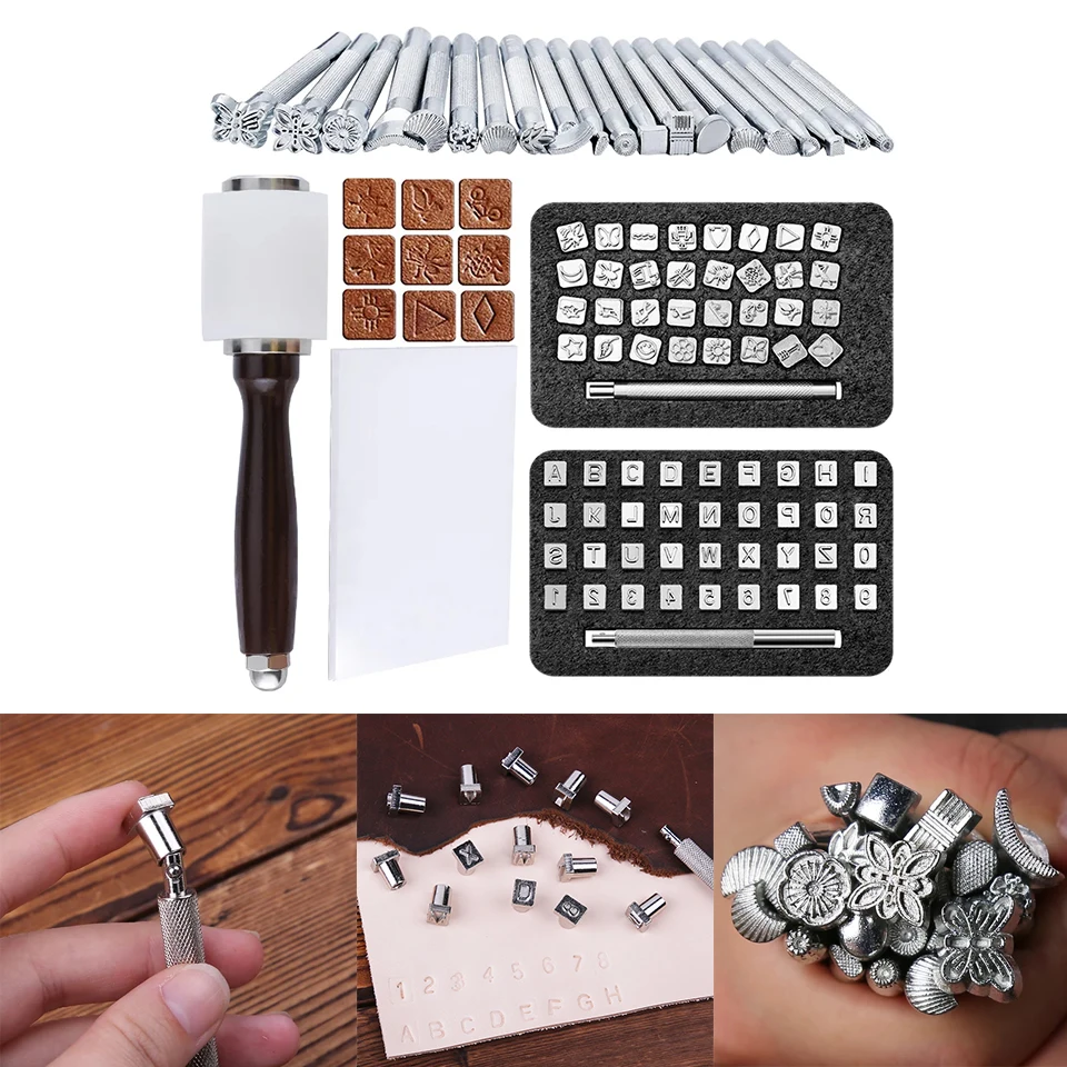

KAOBUY DIY Leather Carving Stamp Tools Set DIY Manual Leather Craft Stamps Art Pattern Leather Stamping Printing Tools Set