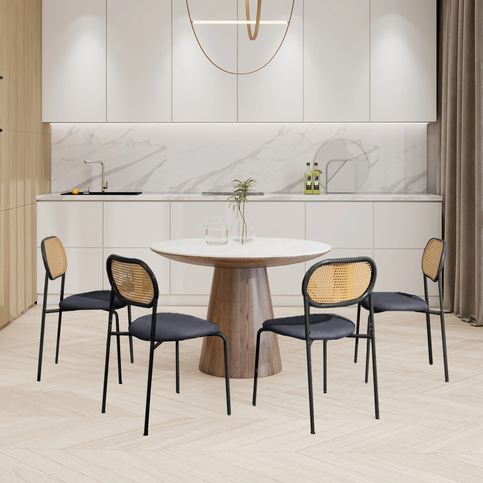 Rosahqnda Rattan-Dining Chairs Set of 2, Upholster Chair with Sitzkissen and Non-Slip Foot Cover, Esszimmer Chair without Table – Detail 11