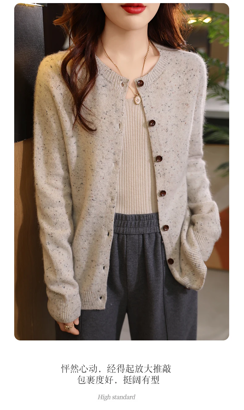 100 % Wolle Strickjacke Frauen Pullover Runde-kragen Gestrickte Fit Mode Einreiher Mantel 2024 Winter Neue Tops – Detail 3
