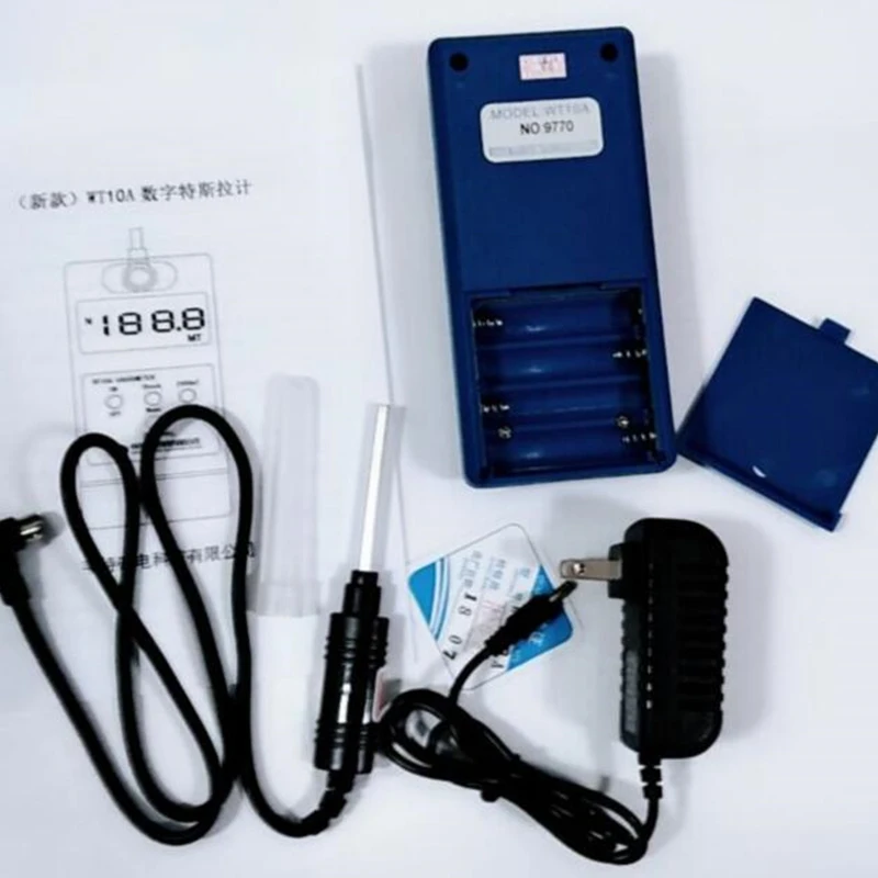 WT-10A Gaussmeter Tesla Meter WT10A Fluxmeter Surface MagneticField Tester with Ns Function + Metal Probe