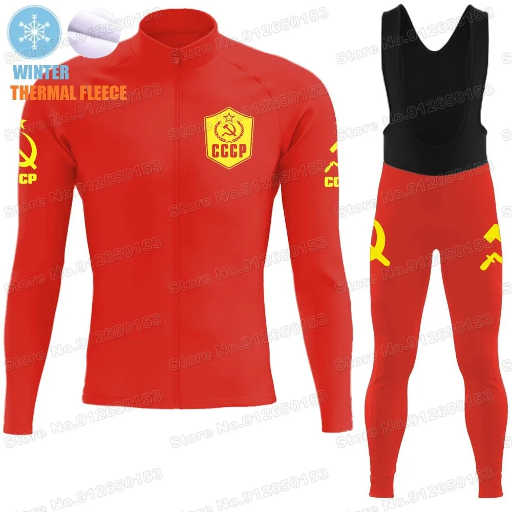 CCCP Team Winter Cycling Clothing Men USSR Cycling Jersey Set Road Bike Suit Thermal Jacket Pants MTB Ropa Ciclismo Maillot