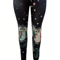 Plus Size Women 1XL-5XL Casual Owl Print Leggings Skinny Leg Design Super Stretchy Material Casual Daily Wear Designed Leggings - Image 4