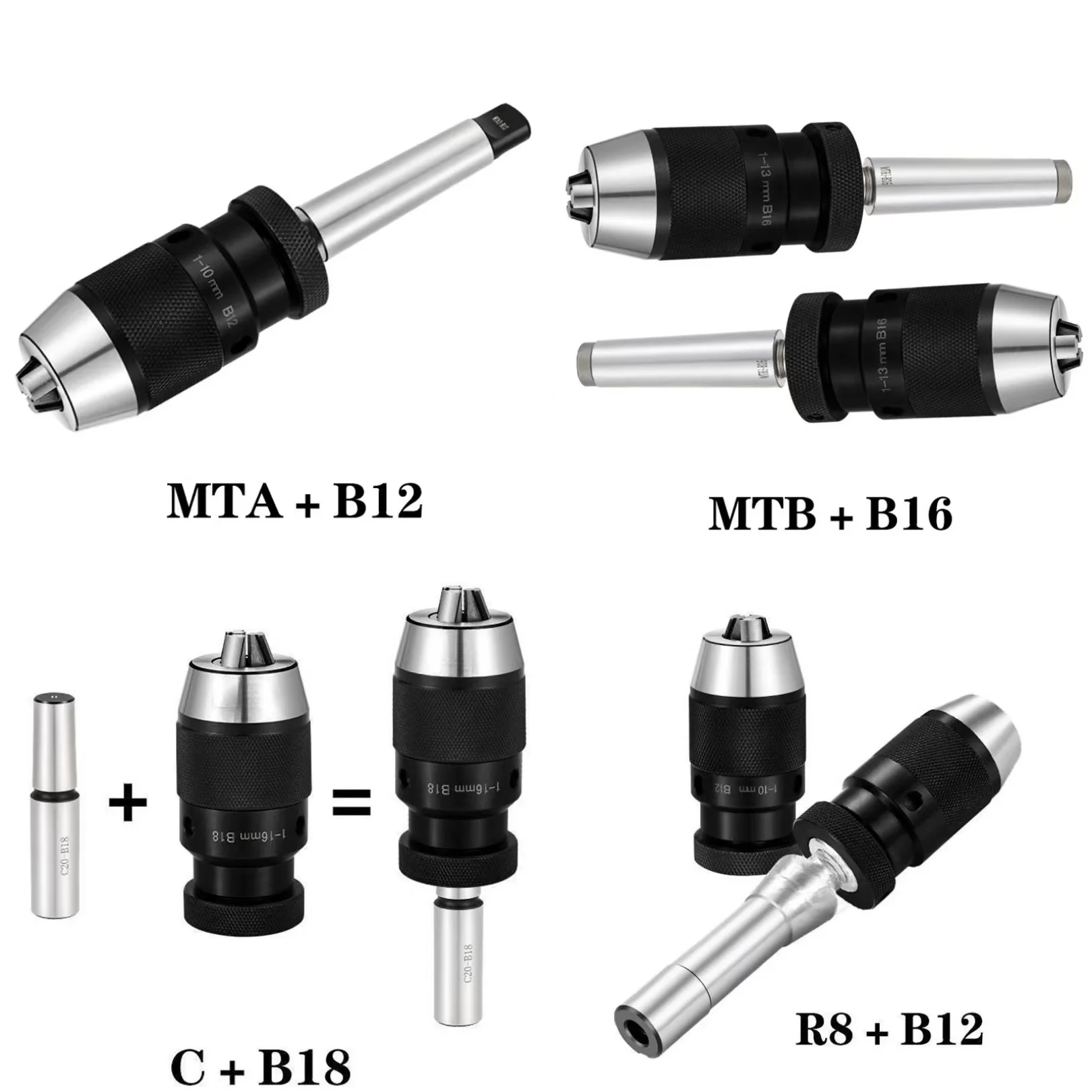 Self-tightening Drill Chuck Three Claws Morse Drill Chuck Lathe CNC Machine B10 B12 B16 B18 B22 MT2 MT3 MT4 MT5 R8 C20 Drill Chuck