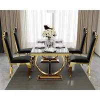 72-Inch Modern Dining Table Set – U-Base Design with 6 Black Velvet Upholstered Elegant Chairs - Image 2