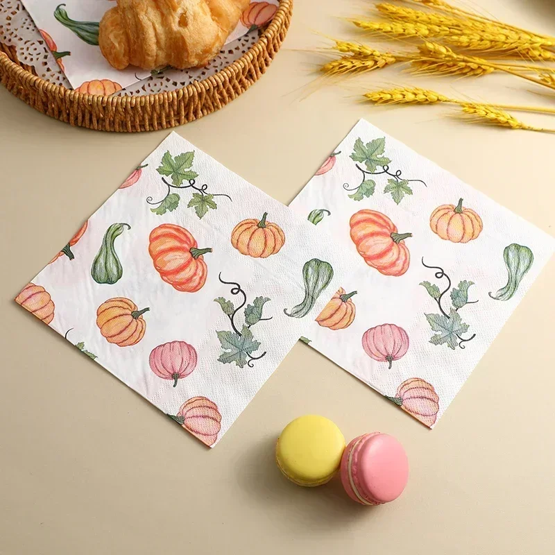 20pcs 33cm 2Ply Thanksgiving Pumpkin Colourful Paper Napkins Party Napkins Decorative Paper Placemats Butterfly Bartlet