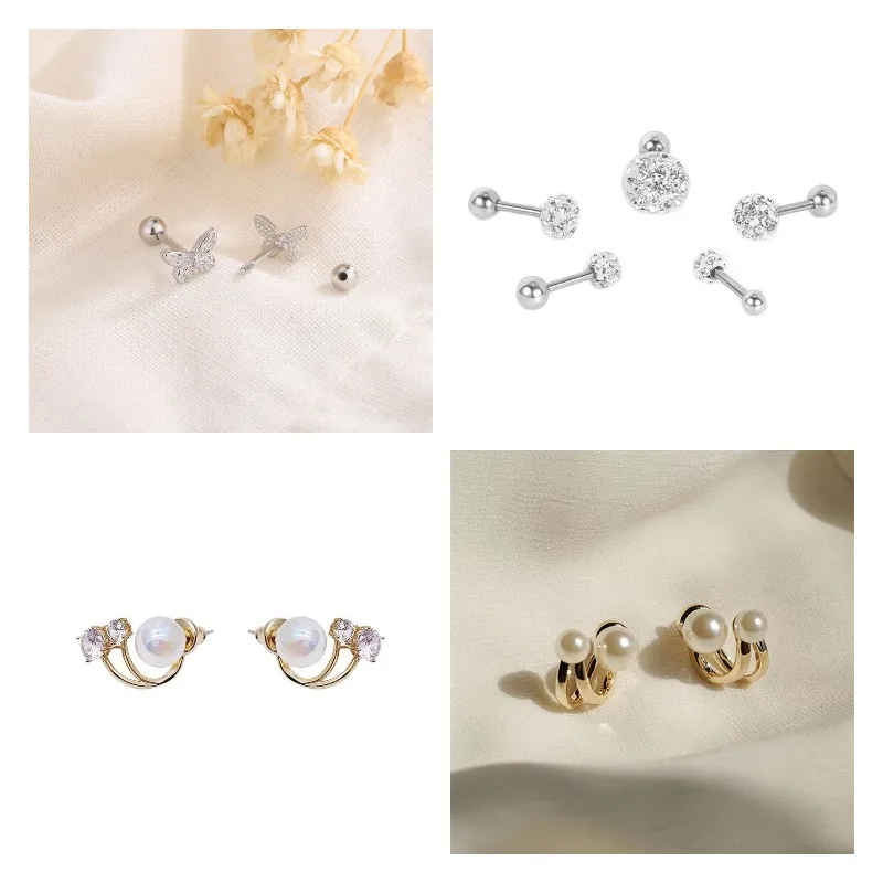 

Hot 1Pair Hollow Bowknot Ear Bone Nail Glossy Butterfly Spiral Stud Earrings For Women Girls Wedding Party New Fine Jewelry Gift