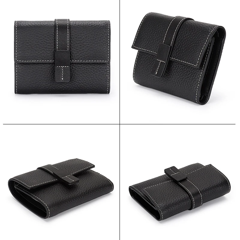 Women's Wallet Genuine Leather Brand Colorblock Bi-Fold Small Wallet Multifunctional Compact Card Holder Coin Purse Short Purse