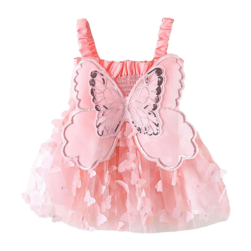 

Kids Summer Dress Princess Style Butterfly Wings Dress with Sequin Detailing Scattered Hem for Kindergarten Performance Summer