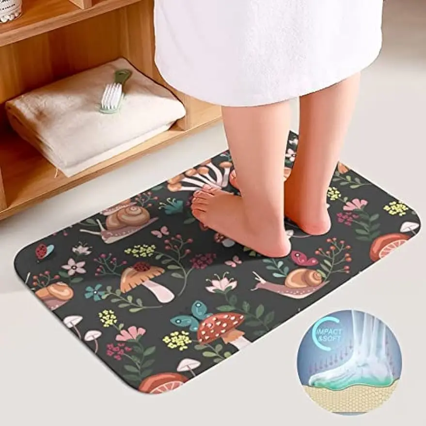 Mushroom Bath Mat Set, Bathroom Rugs for 3 Pieces, Toilet Mats, Soft Comfortable, Water Absorption, Non-Slip, Easier to Dry