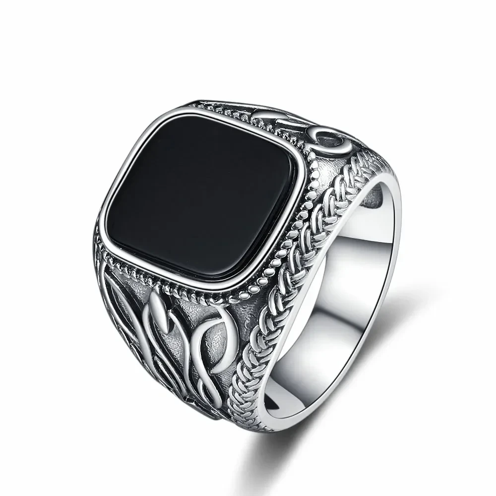 925 Sterling Silver Ring Natural Black Agate Vintage Ring For Man Women Party Gifts Silver Rings Silver Ring