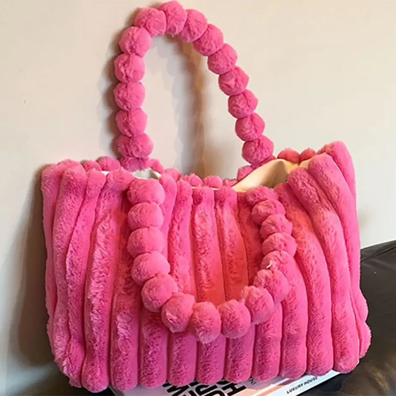 

Женская сумка-тоут, вместительная пушистая сумка через плечо, теплые фланелевые сумочки