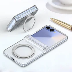 Electroplated Magnetic 360° Rotating Bracket Phone Case with Hinge Protection - Galaxy Z Flip5 (Clear)
