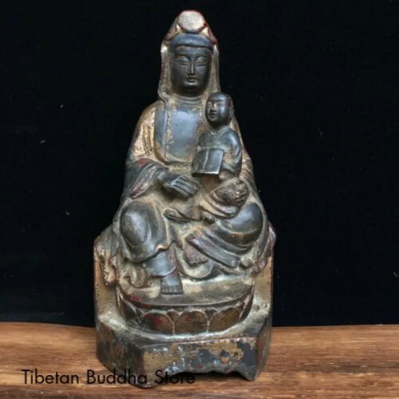 

Изысканная Китайская античная бронзовая посуда guanyin статуя Будды Бодхисаттва, 9 дюймов