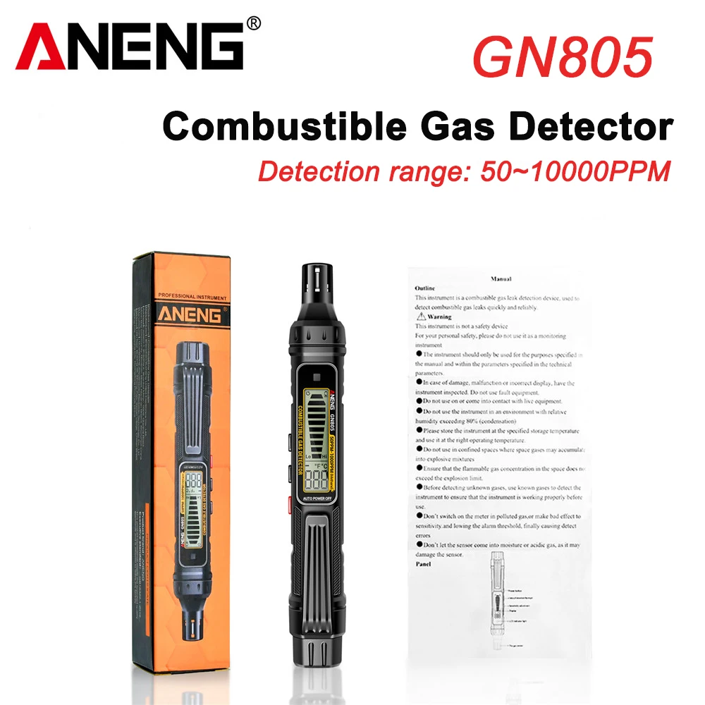 Gas Leak Detector Combustibler 50~10000PPM Sound Alarm Gas Analyzer Leakage Meter LCD Environmental Tester Tools ANENG GN805