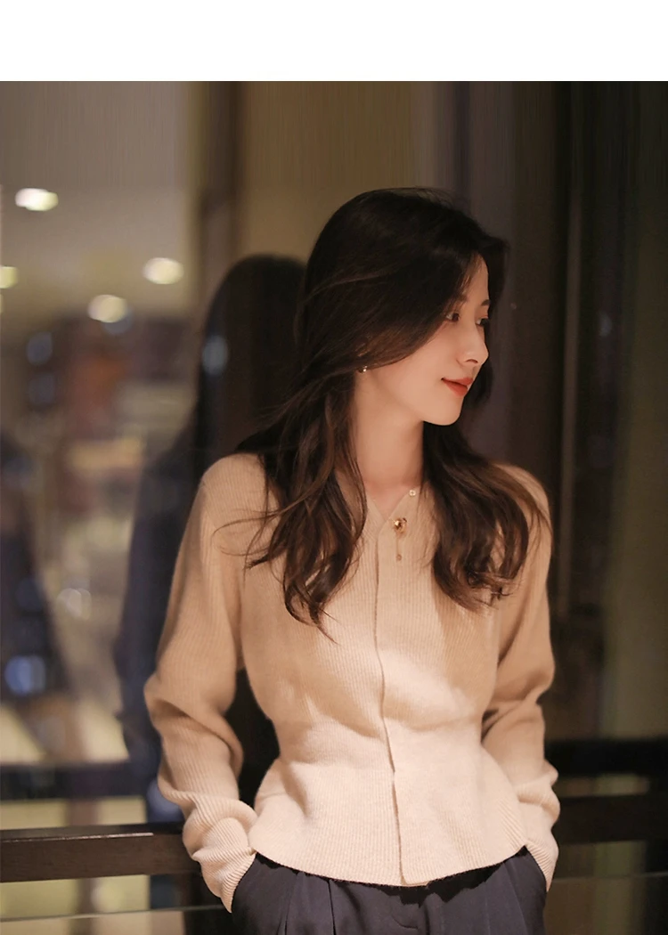 Joimifu는 당신에게 좋아 보인다 슬림 핏 로터스 리프 펜듈럼 올 캐시미어 니트 가디건, 다크 플래킷