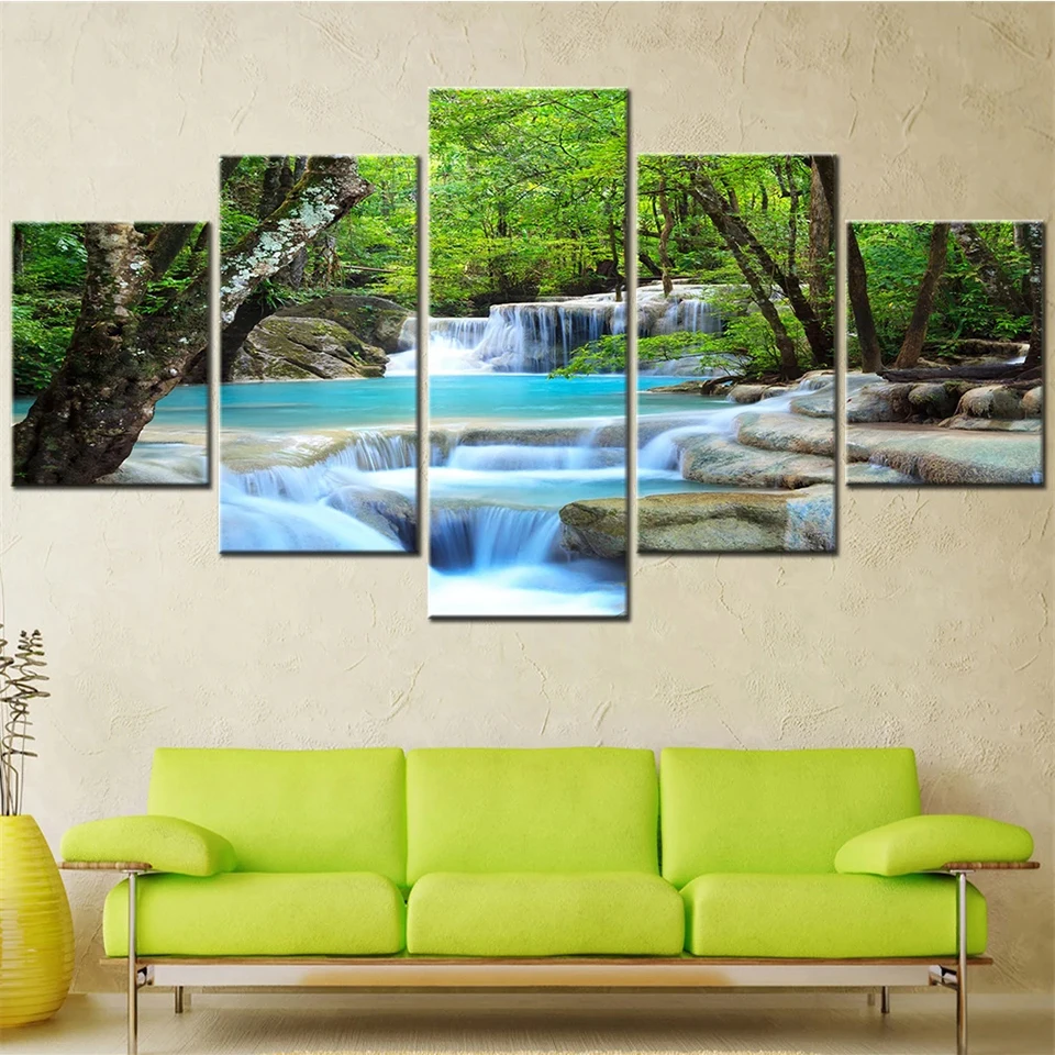 

5-piece Forest Waterfall Natural scenery 5D DIY full square/round diamond painting embroidery Mosaic home decoration