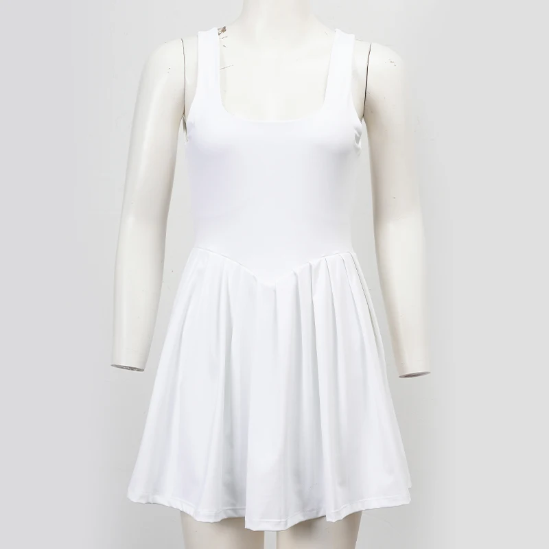 Sean Tsing Tennis Golf Wear Dress For Women White Backless Pleated Outdoor Sport with Short Fitness Training Badminton Mujer