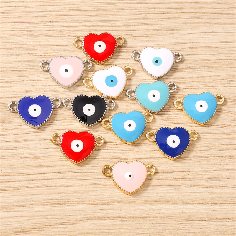 10 Stück 20 x 13 mm niedliche bunte Emaille-Liebesherz-Anhänger-Verbinder für die Schmuckherstellung, DIY-Halsketten, Armbänder, handgefertigte Bastelgeschenke – Detail 20