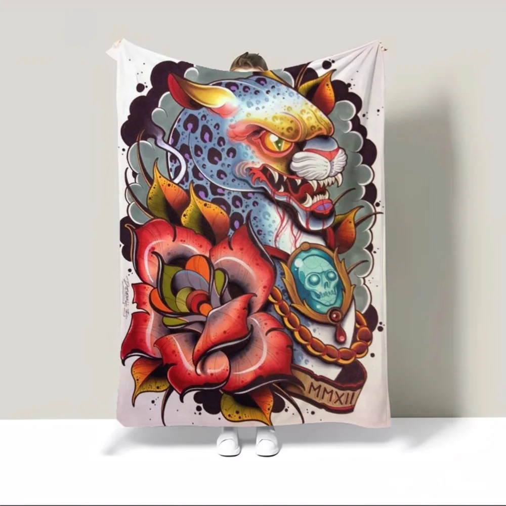 Custom Blankets for Adults New School Tattoo Thin Wadding Blanket King Size Microfiber Bedding Fluffy Plaid Home Interior Throw 5