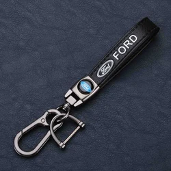 Sleek Metal & Leather Car Keychain Accessory (For Ford)