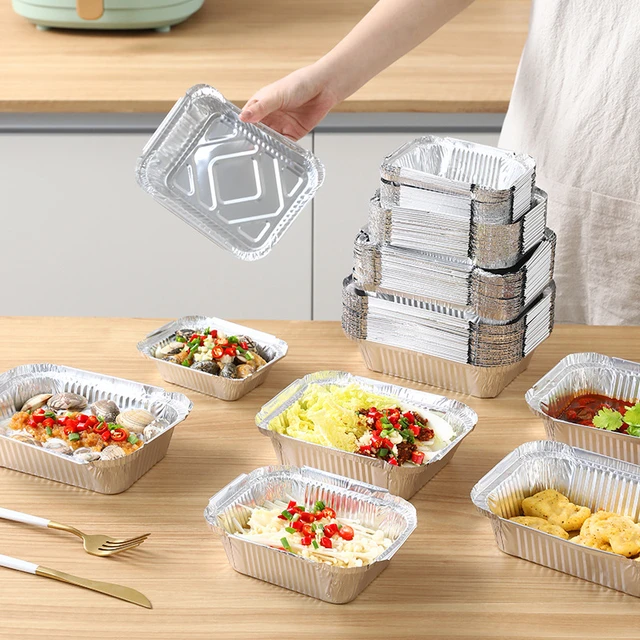 10PCS Aluminum Foil Trays BBQ Disposable Food Container Baking Pan With  Lids