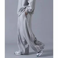 25SS Butterfly Embroidery AWGE Wide Leg Pants Men Women Grey Pure Cotton Oversized Striped Sweatpants 1