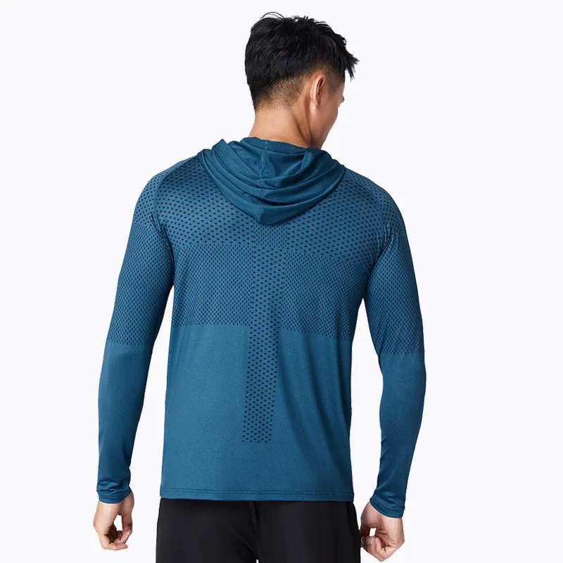 Autumn And Winter Outdoor Fitness Running Men's Basketball Football Base Shirt Cationic Hooded Sweater Men's Sports Long Sleeve