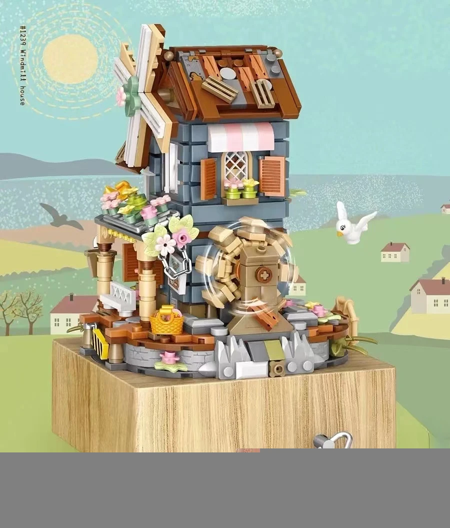 LOZ 1239 Windmill music box mini Blocks Kids Building Toys DIY