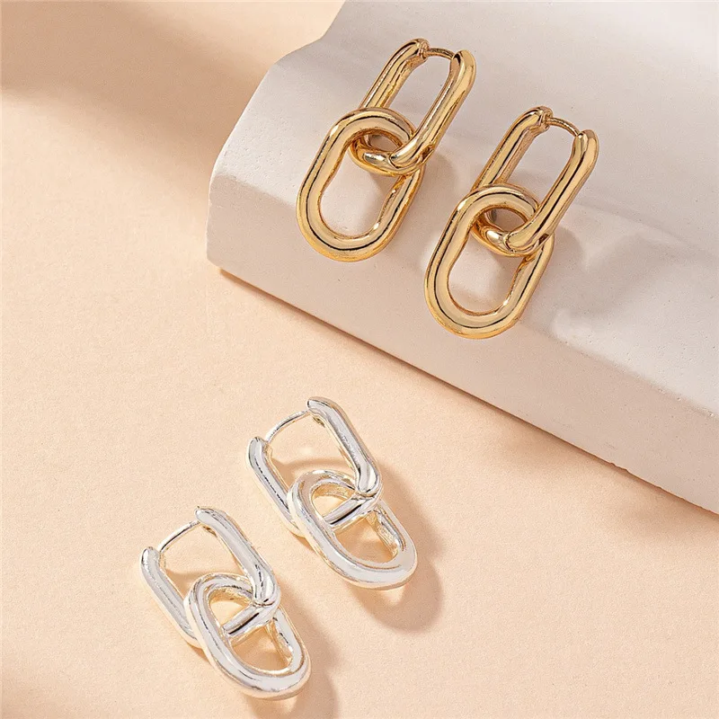 14K Gold Plated Double U-shape Hoop Earrings for Women 2025 New Fashion Earrings Party Jewelry Wholesale