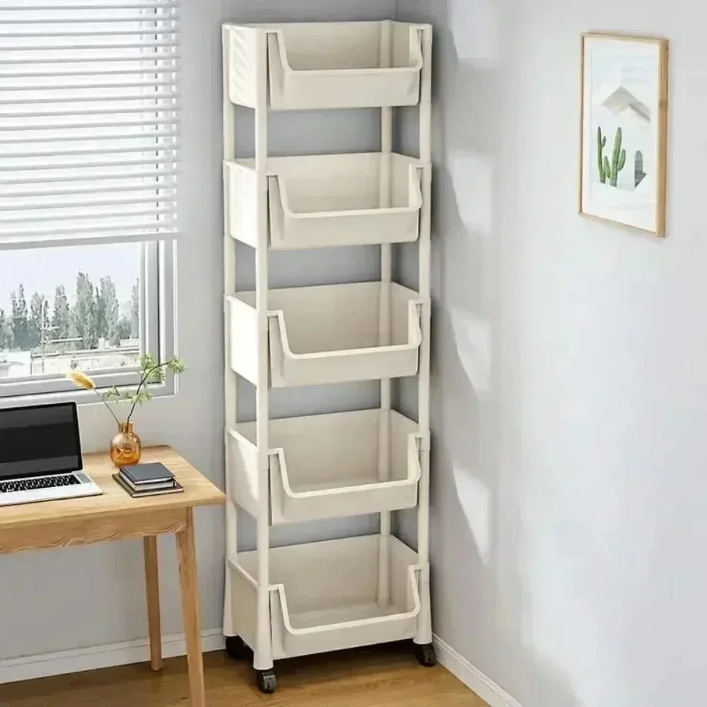 Storage Rack Trolley Bookshelf Movable Bookshelf Mobile Kitchen Storage Rack Snack Cart Multi-Layer Storages Shelve With Wheels