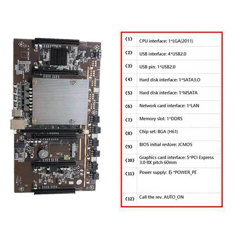 Материнская плата для майнера BTC BTC79X5 V1.0 LGA 2011 DDR3 поддерживает 32G 60 мм Шаг RTX3060 видеокарта с охлаждающим вентилятором